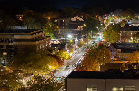 Birdseye view of W Franklin St looking west
