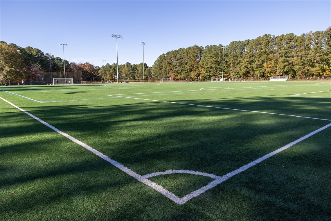 Turf soccer fields with stadium lights