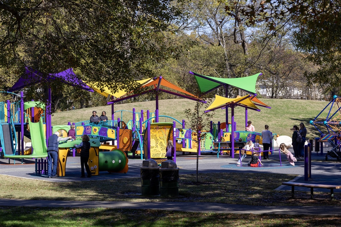 Inclusive Playground equipment with children playing