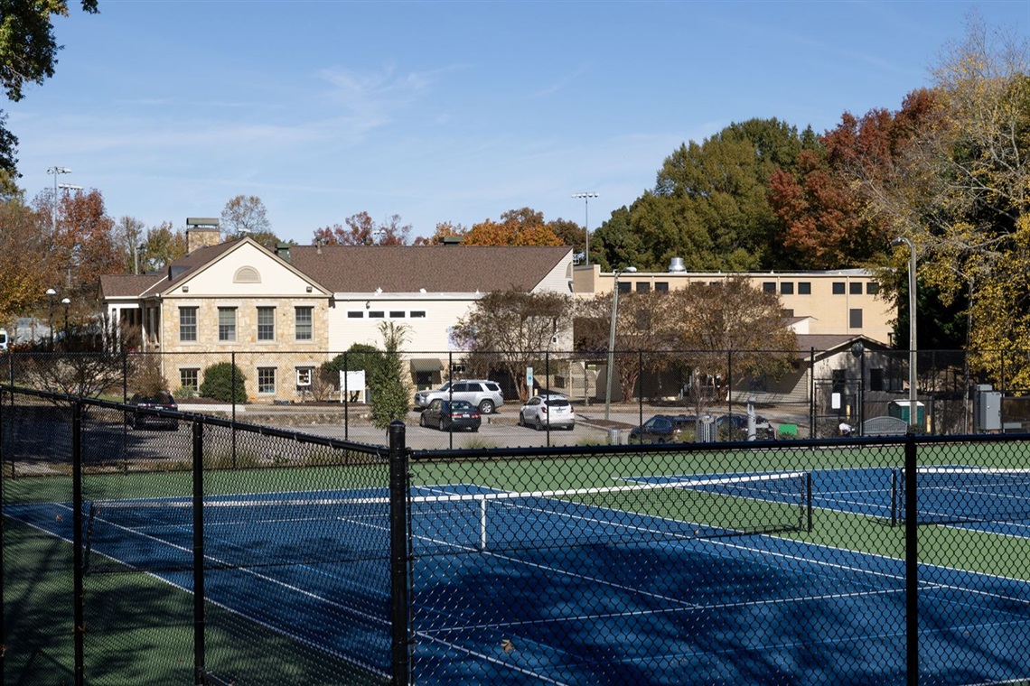 Tennis courts next to Hargraves Community Center parking and building