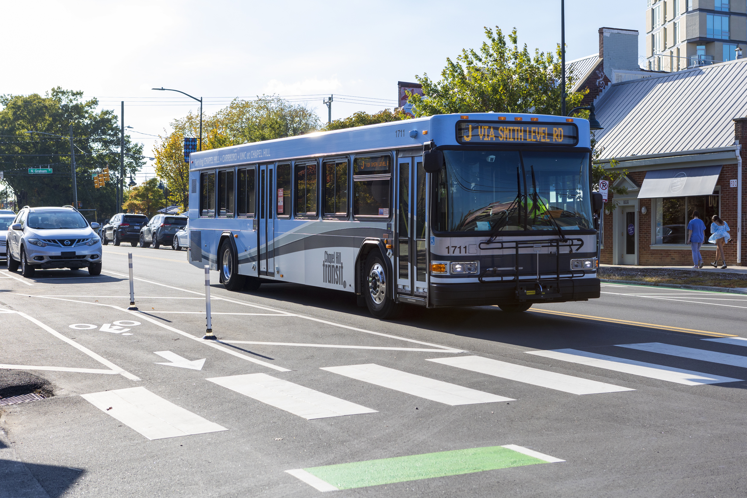 Transit bus in downtown Chapel Hill