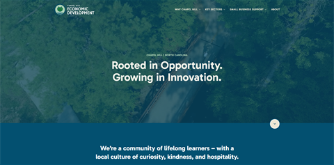 A screenshot of the homepage of Chapel Hill's economic development website 