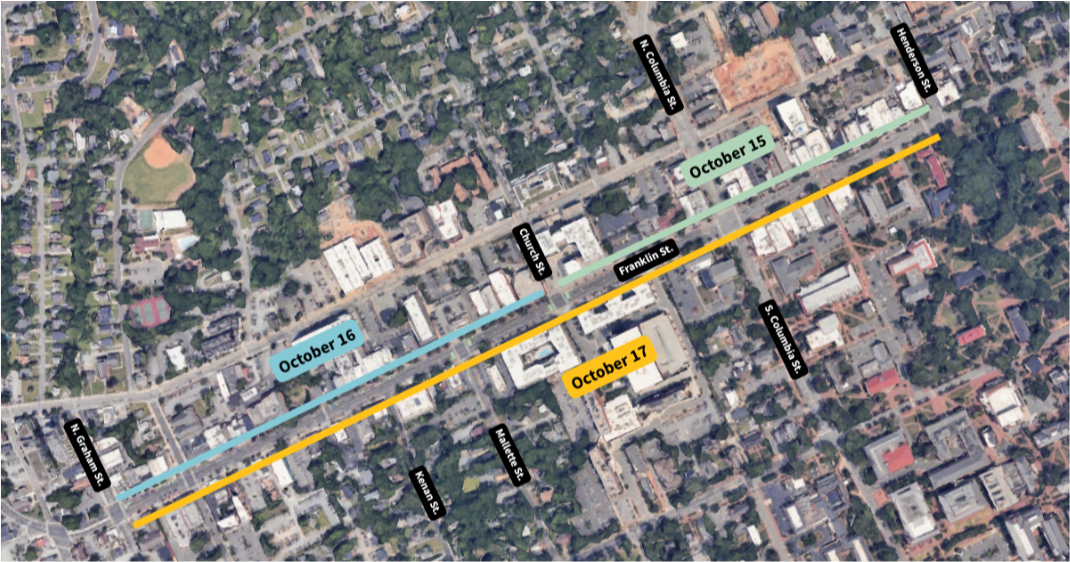 Arial image of map of Franklin Street. 
